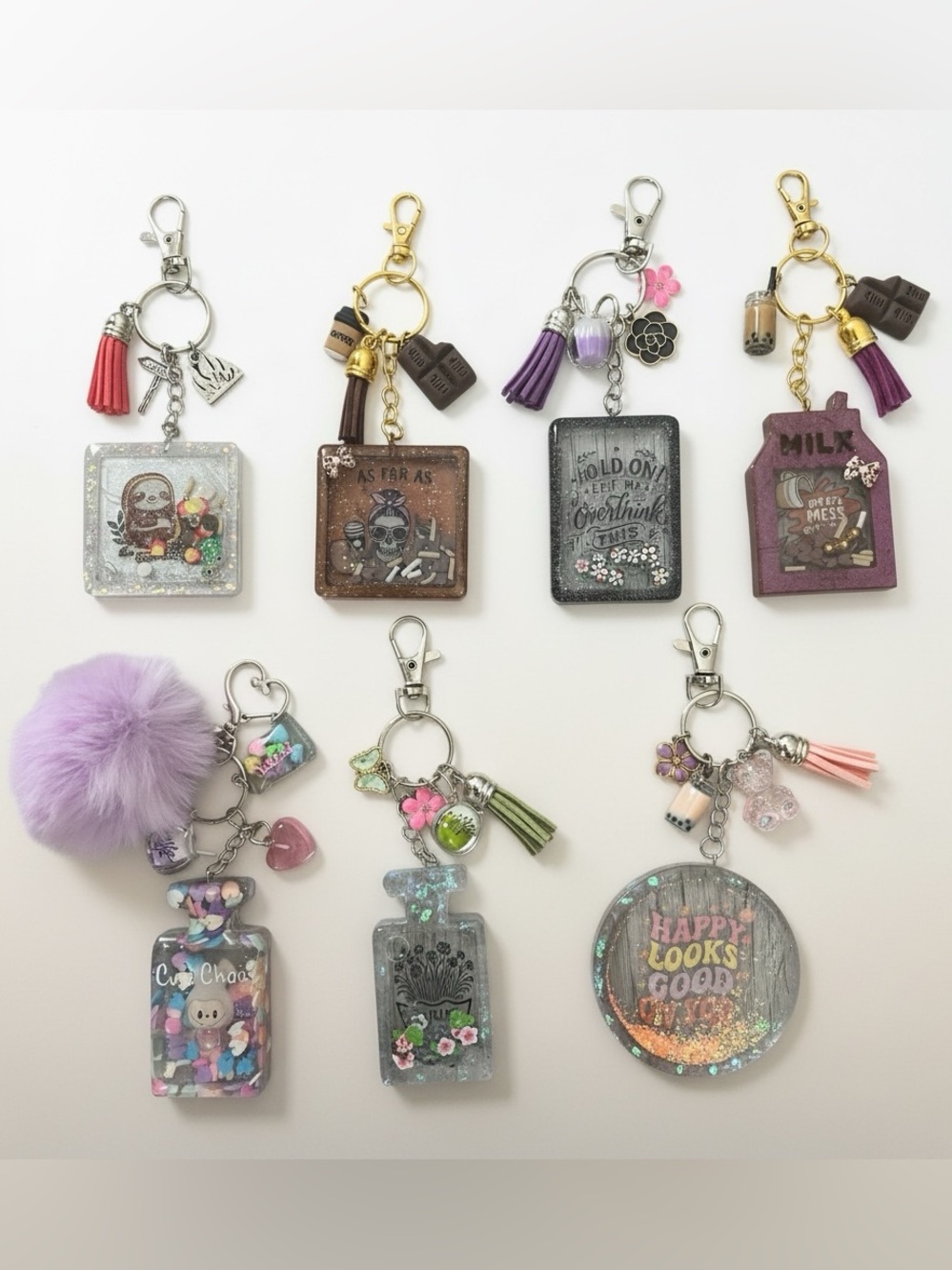 Handmade Shaker Resin Keychain with Charms